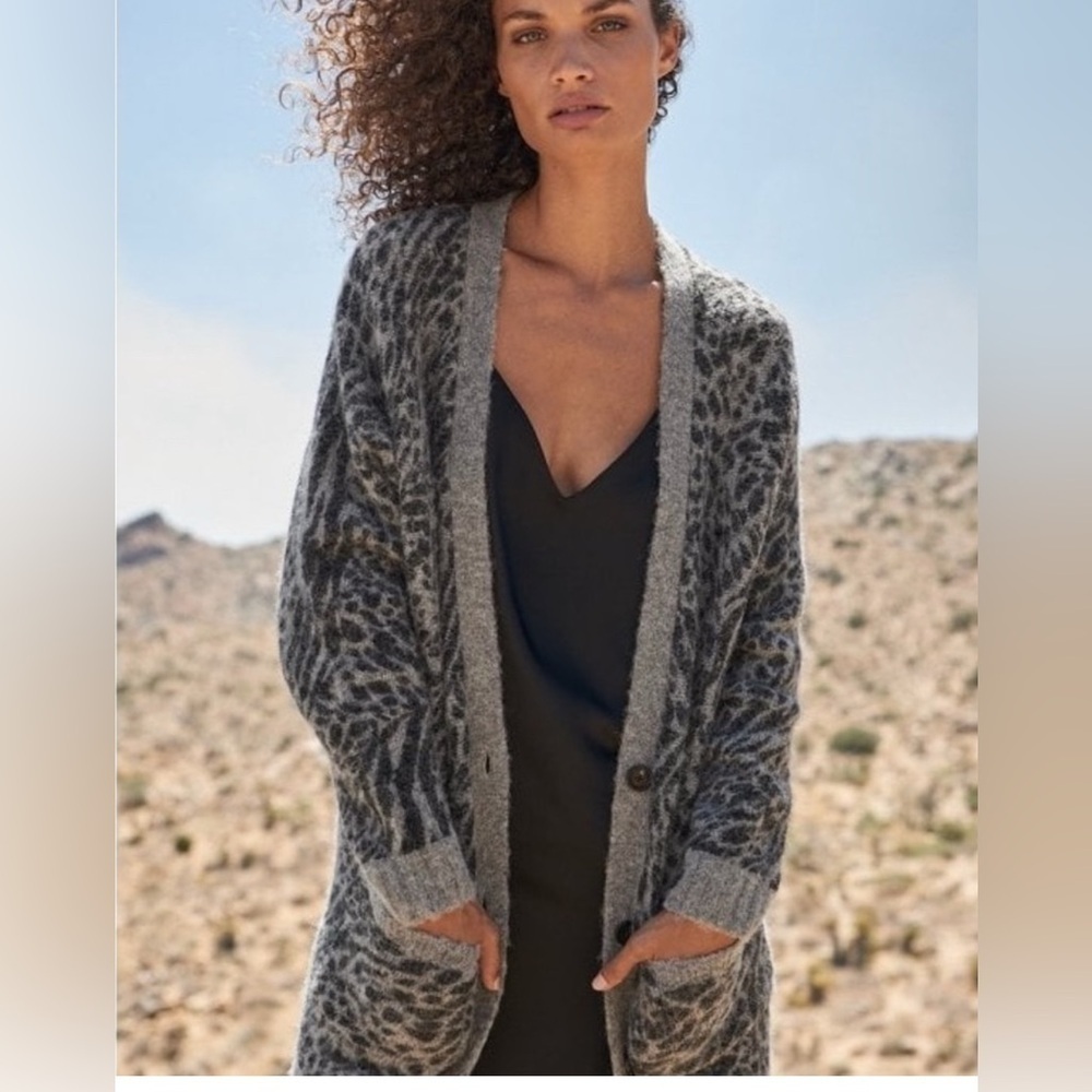 Rails Oslo Cardigan - Mixed Grey Leopard alpaca wool blend Size L